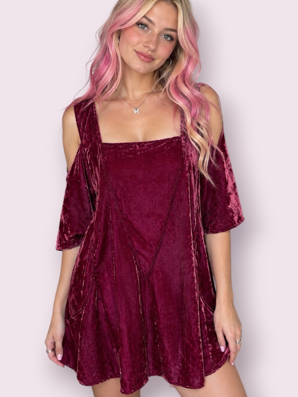 Soft Surroundings Crushed Velvet Short Sleeve Tunic Top Raspberry Pink Size XL